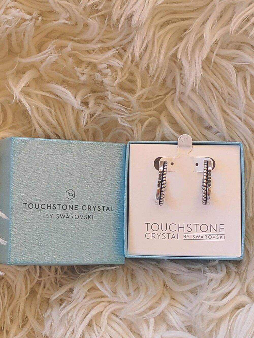 Touchstone Crystal By Swarovski Silver Toned Hoop Earrings - Like New